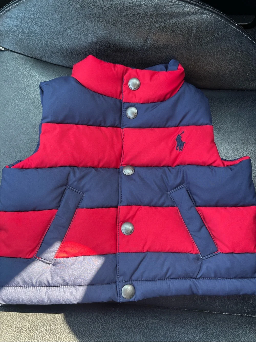 Ralph Lauren Red and Navy Striped Puffer Vest - Kids